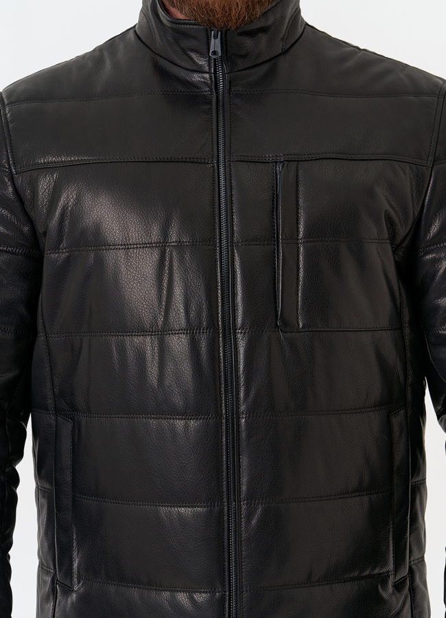 Мужская куртка из натуральной кожи с воротником стойкой модель № 32545 универмаг малина