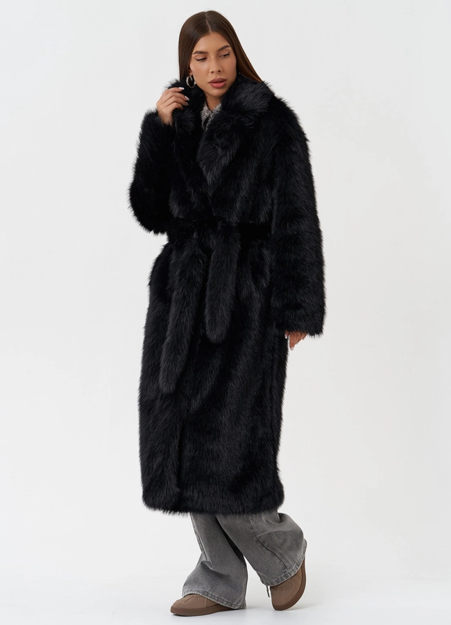 Длинное пальто из эко меха под песца модель № 28689 в рассрочку