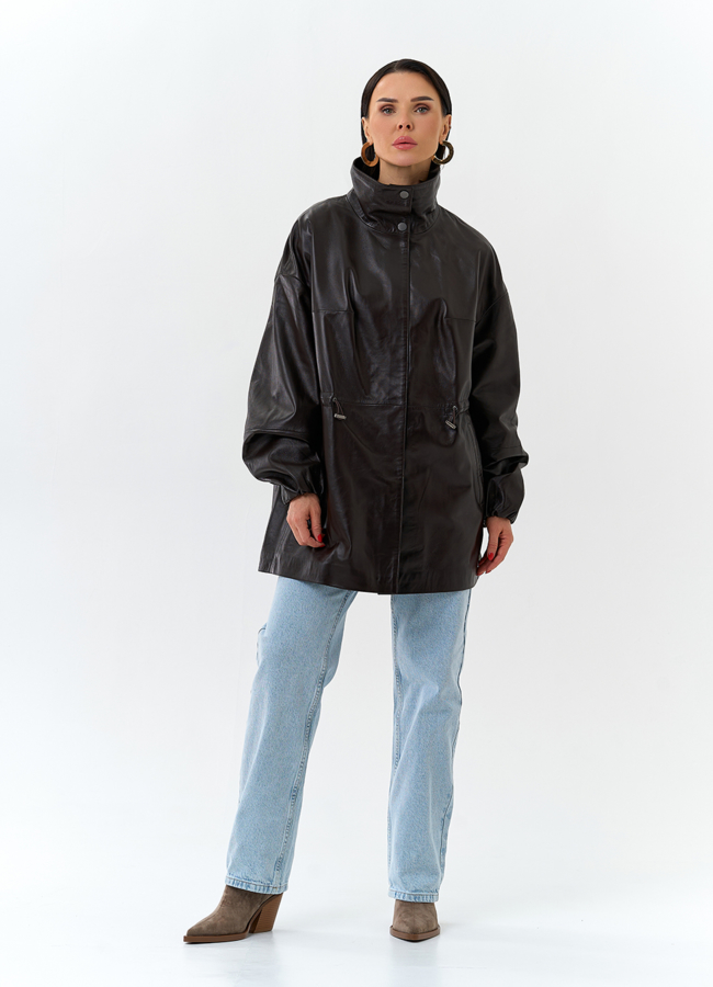 фото Куртка из натуральной кожи с воротником стойка модель № 32871