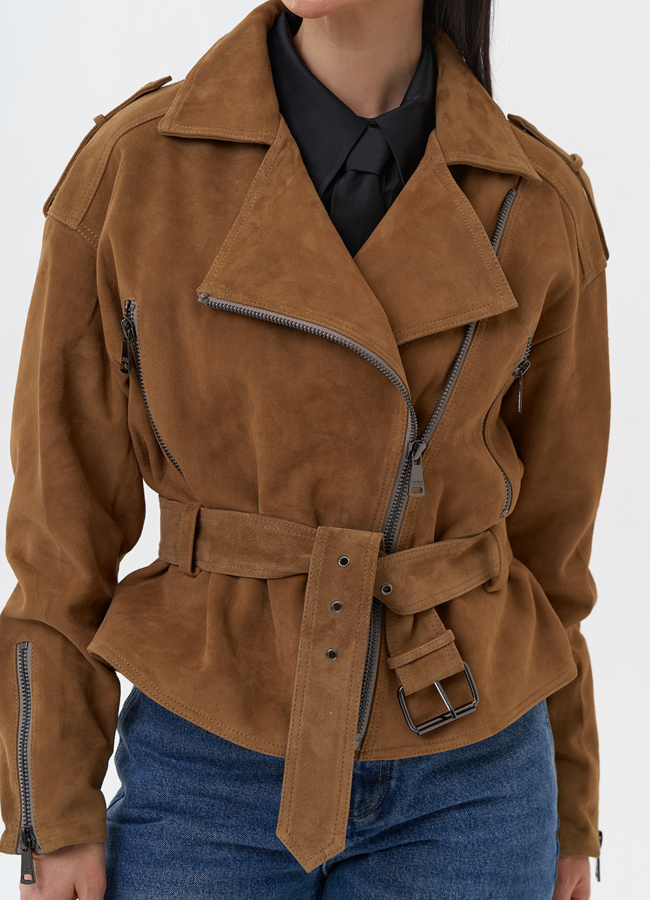 Куртка из замши с поясом модель № 29926 в рассрочку