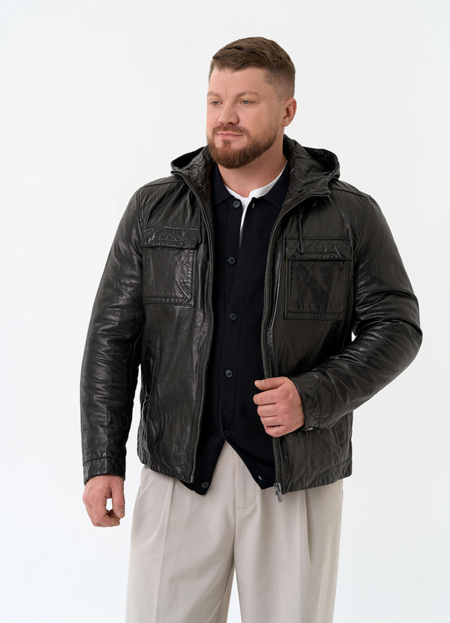 Мужская утепленная куртка из натуральной кожи модель № 24373 универмаг малина