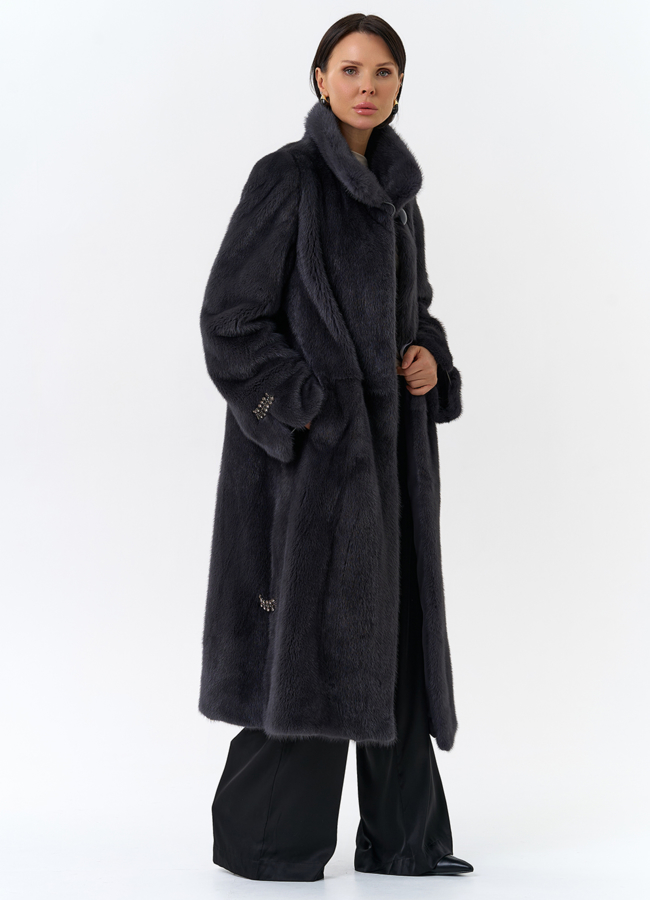 Норковая шуба с воротником стойка  модель № 25600 универмаг малина