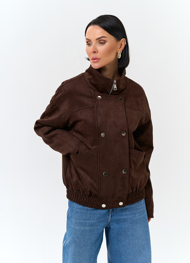 Женская утепленная куртка бомбер из эко замши модель № 32787 меха малина