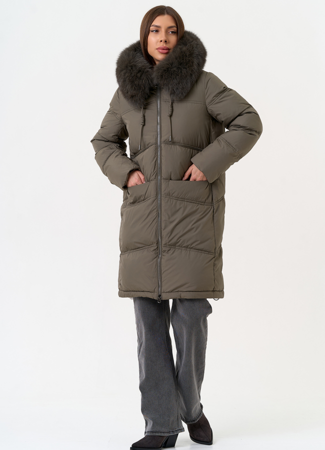 Женский пуховик с капюшоном из меха песца модель № 31698 универмаг малина