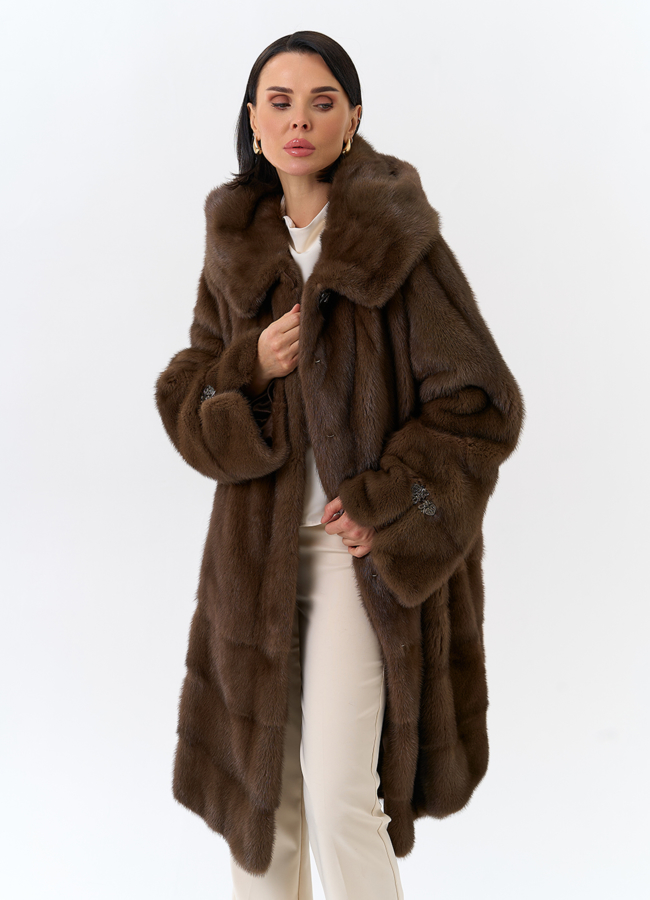 Шуба из меха норки с капюшоном модель № 28983 универмаг малина