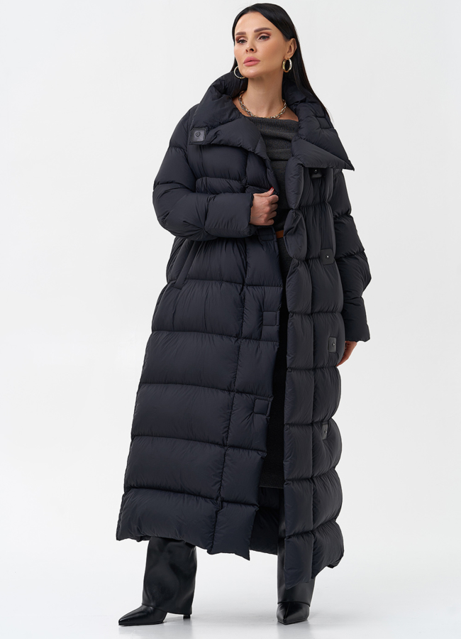 Женский пуховик черного цвета  модель № 28974 универмаг малина