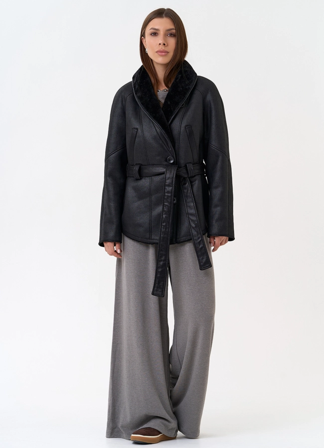 Женская дубленка из эко замши в стиле ретро модель № 31413 универмаг малина