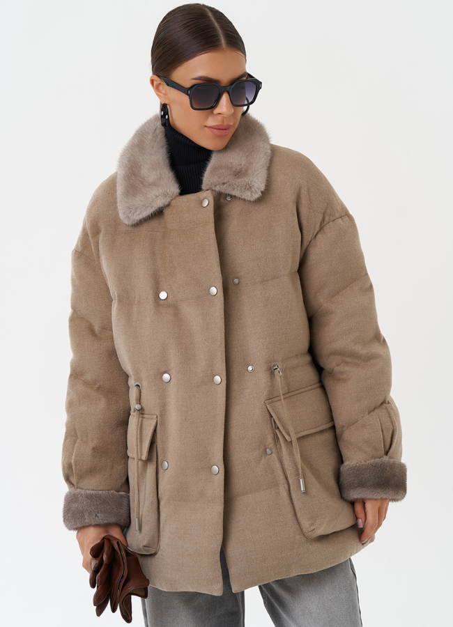 Полупальто с отделкой из меха норки модель № 28834 меха малина