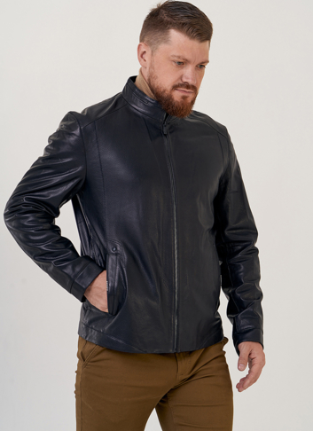 Куртка мужская из натуральной кожи с воротником стойкой 