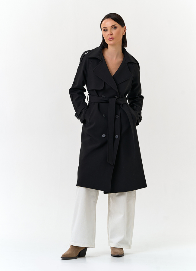 Женский плащ черного цвета модель № 33097 в кредит