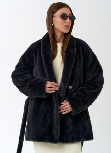 Женская шуба из эко меха с воротником шаль