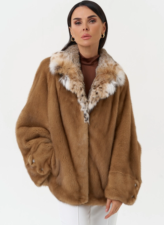 Куртка из меха норки с воротником их меха рыси