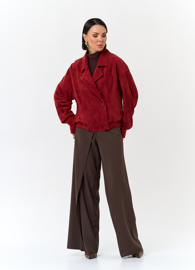 Женская куртка из натуральной замши красного цвета модель № 32740 универмаг малина