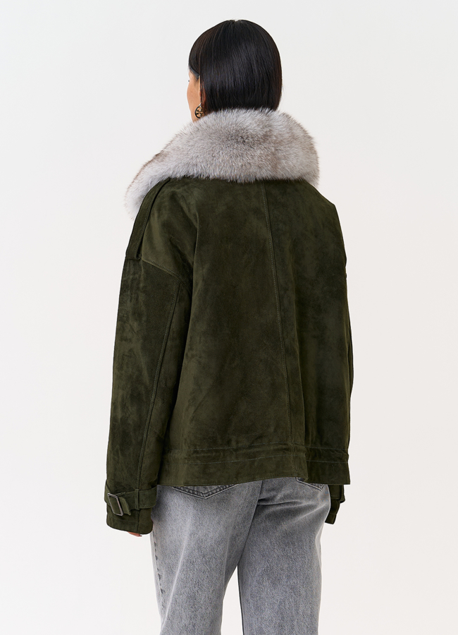 Короткий пуховик из натуральной замши модель № 31363 в кредит