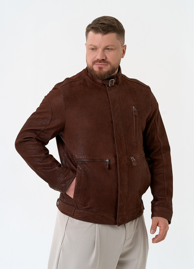 Мужская куртка из натуральной кожи коричневого цвета модель № 32746 универмаг малина