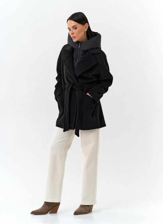 Женское пальто со съемный капюшоном