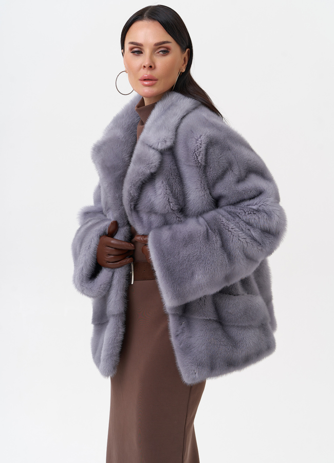 Короткая норковая шуба с английским воротником модель № 29451 универмаг малина