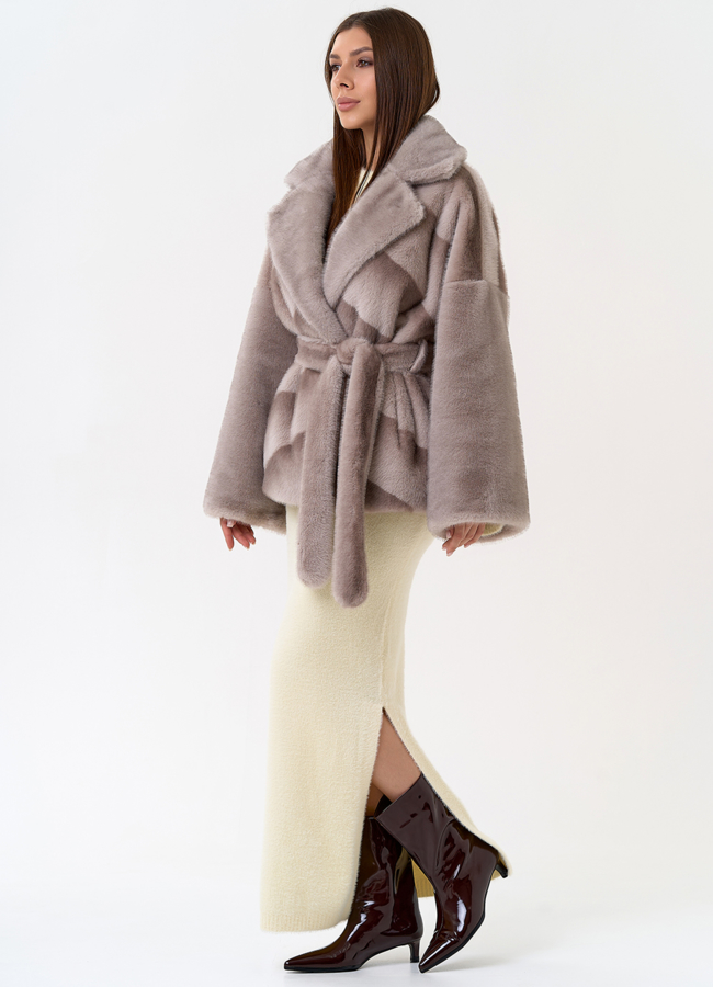 Женская шуба из эко меха с английским воротником  модель № 31225 в рассрочку