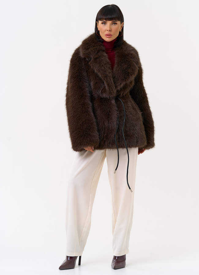 Женская шуба из эко меха с английским воротником модель № 31260 универмаг малина