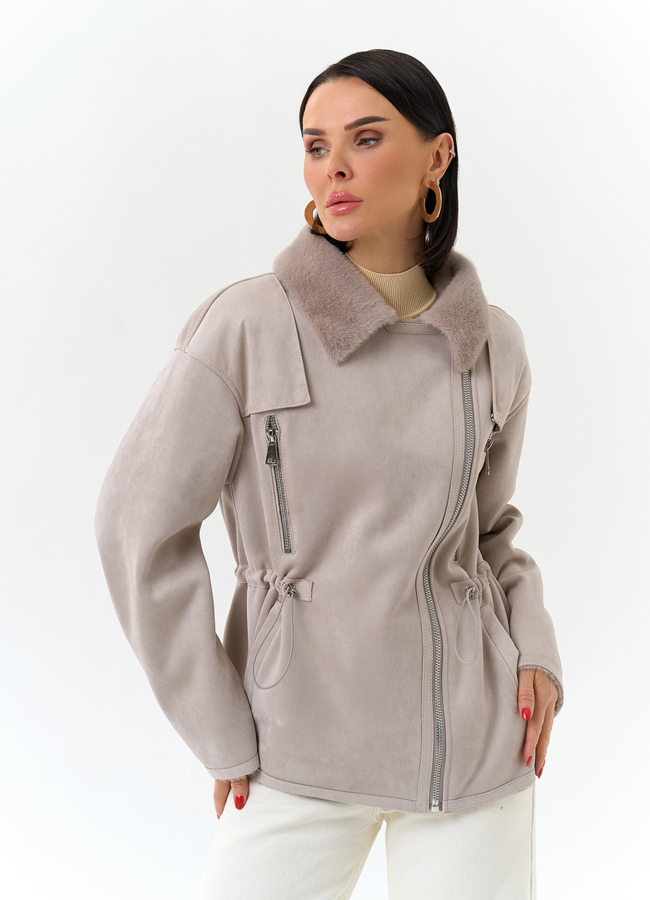 Женская дубленка из эко замши модель № 32694 универмаг малина