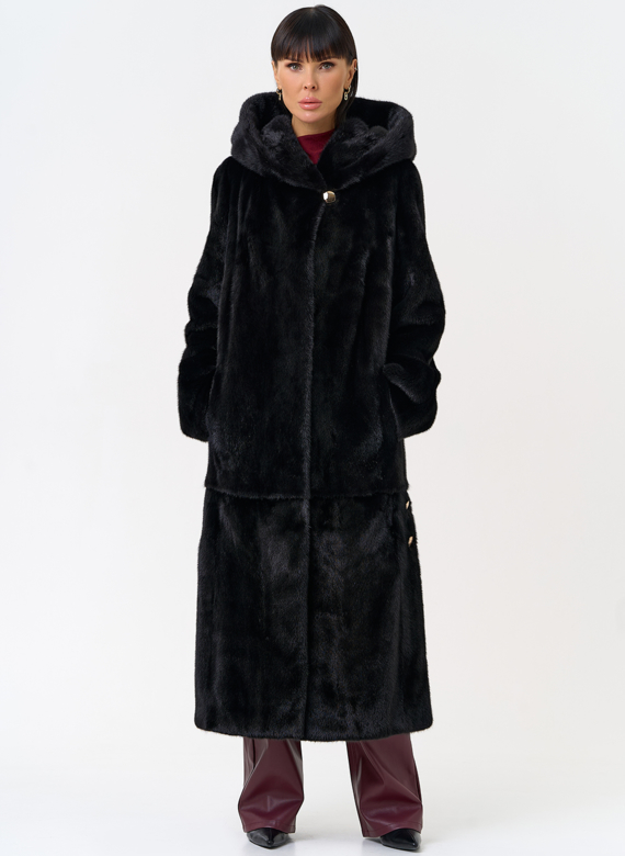 Женская шуба из скандинавской норки с капюшоном