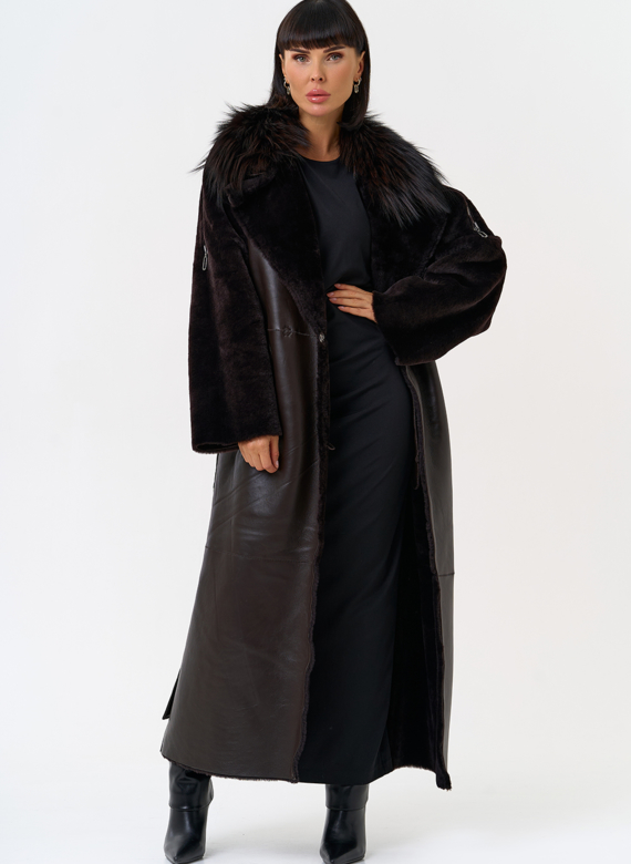 Женская натуральная дубленка с воротником из меха лисы