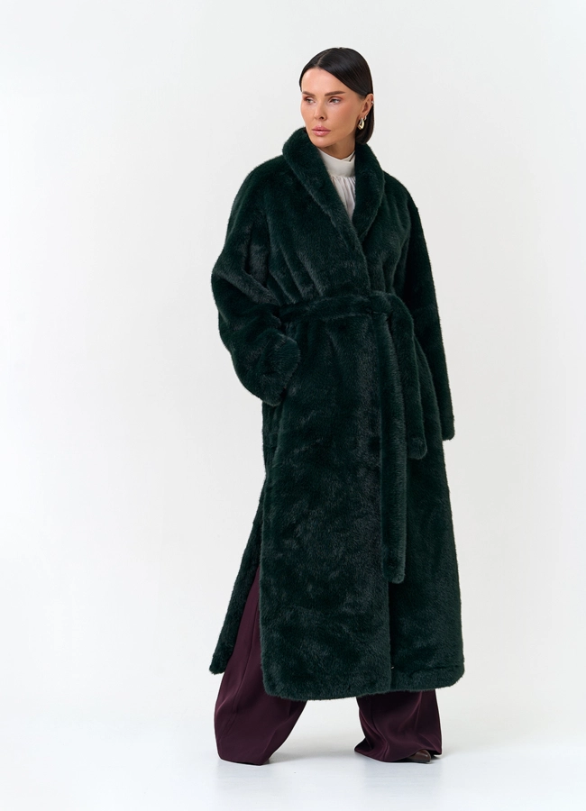 Удлиненная женская дубленка из эко меха модель № 33881 универмаг малина