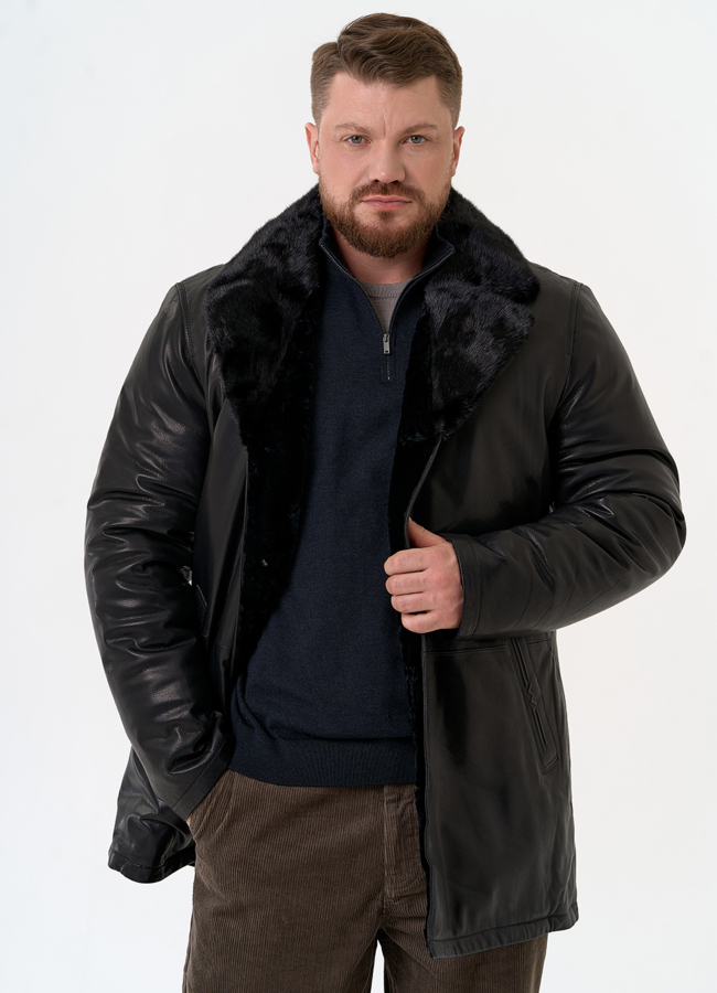 Мужская дубленка с английским воротником модель № 31779 меха малина