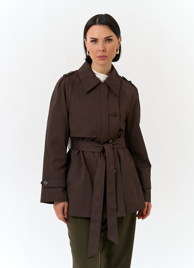 Женский укороченный плащ с поясом модель № 32821 меха малина