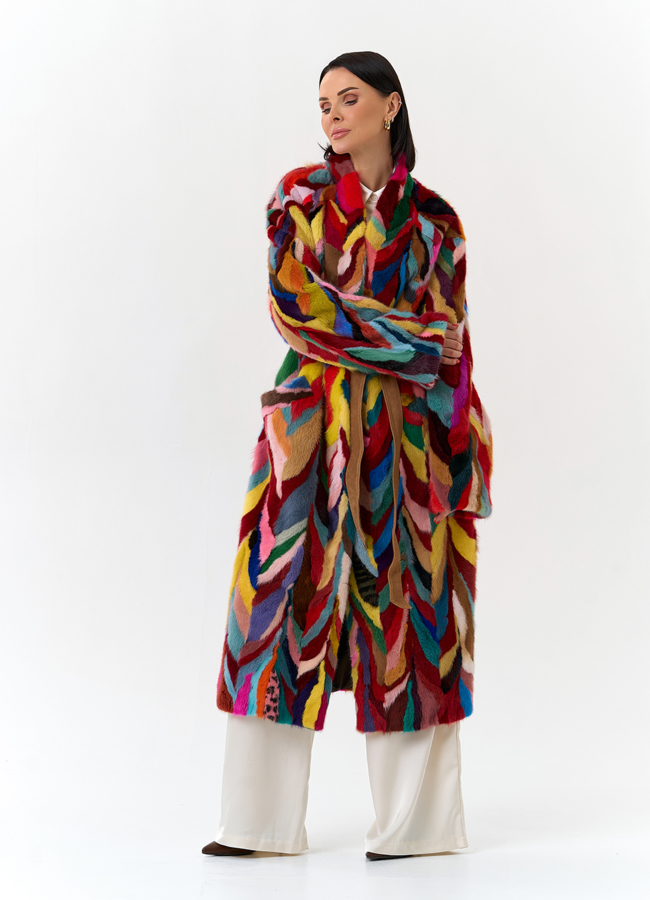 Норковая шуба в стиле пэчворк модель № 31299 в рассрочку