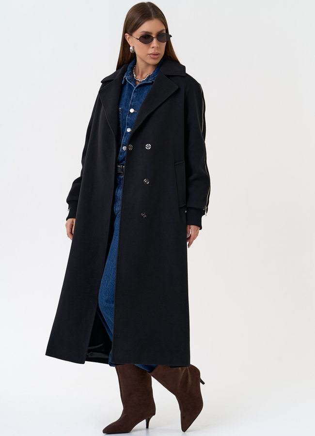 Женское пальто с декоративными молниями модель № 31383 меха малина