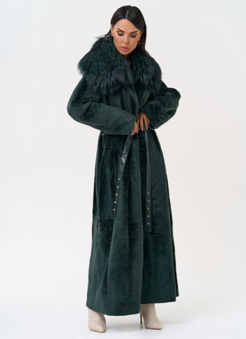 Женская двусторонняя дубленка из меха овчины Cortos с поясом из кожи питона