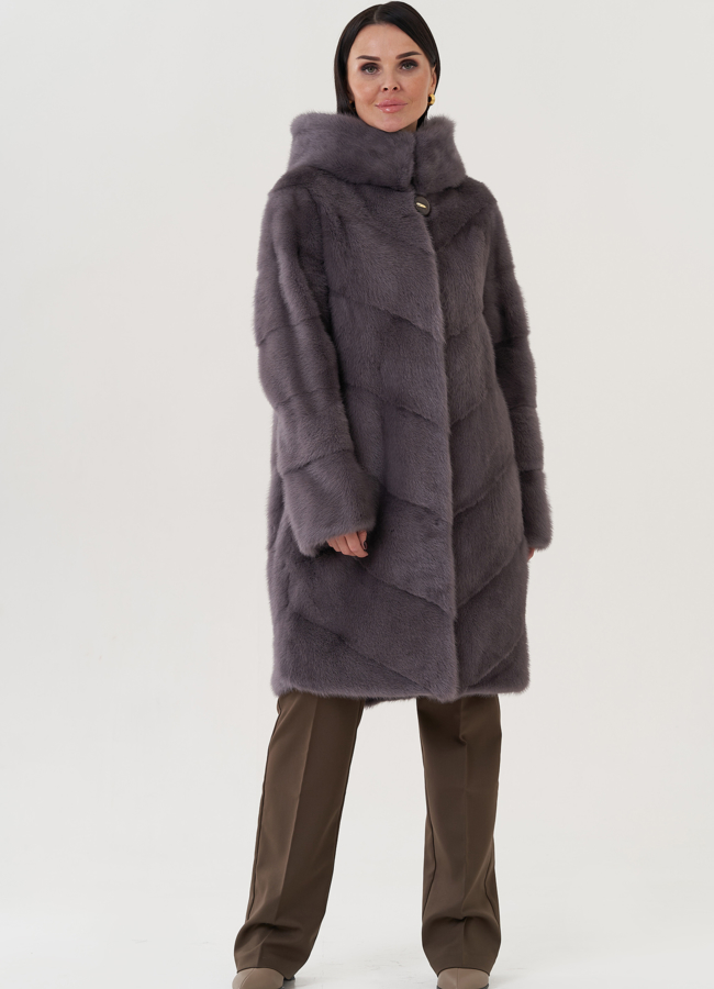 Шуба из норки с капюшоном  модель № 25607 меха малина
