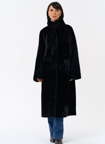 Женская натуральная дубленка черного цвета