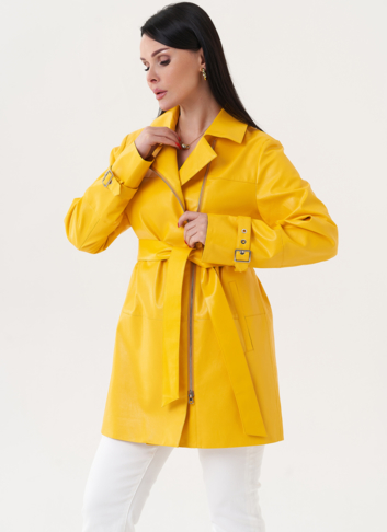 Удлиненный жакет из эко кожи с поясом