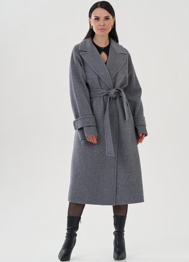 Пальто женское с английским воротником модель № 82086 меха малина