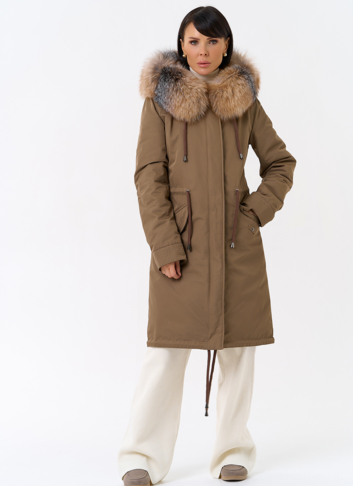 Женская парка с капюшоном из меха лисы