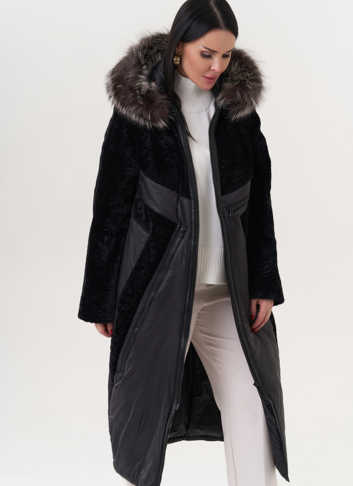 Комбинированный пуховик с овчиной