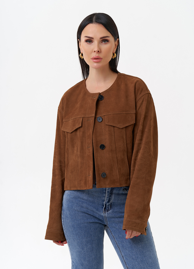 Куртка из натуральной замши модель № 29923 меха малина