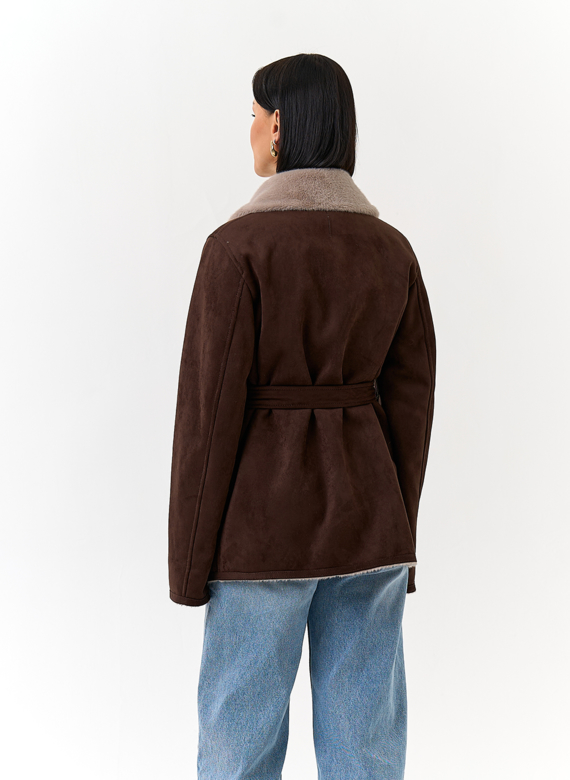 Женская двухсторонняя дубленка из эко замши