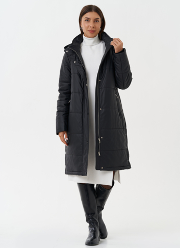 Пуховик из эко кожи с капюшоном