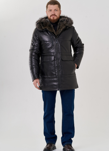 Пуховик мужской из натуральной кожи