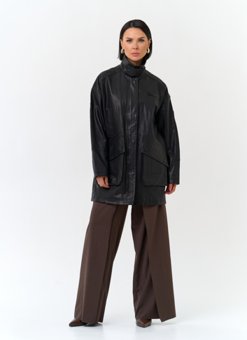 Женская удлиненная куртка из натуральной кожи