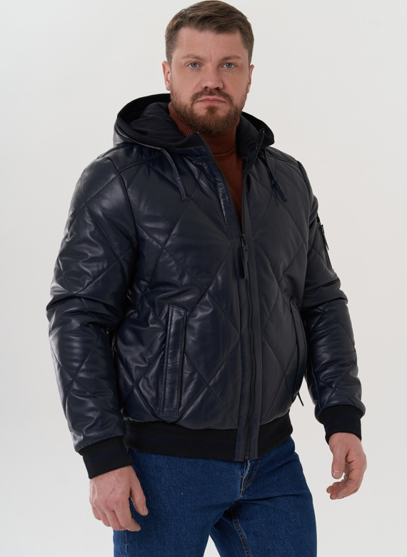 Куртка из натуральной кожи синего цвета