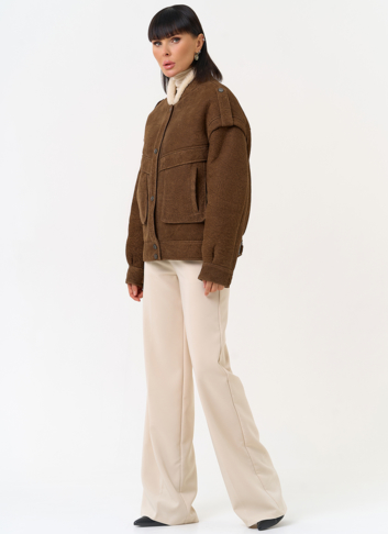 Женская натуральная дубленка в коричневом цвете