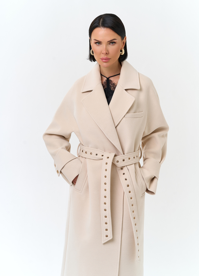 Женское пальто с акцентным поясом модель № 32807 универмаг малина