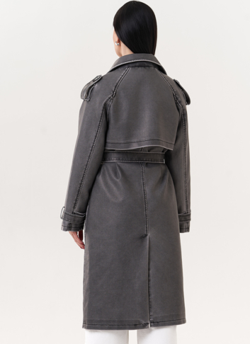 Плащ из эко кожи с поясом