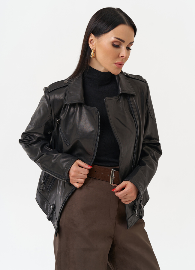 Куртка кожаная черного цвета модель № 10662 универмаг малина