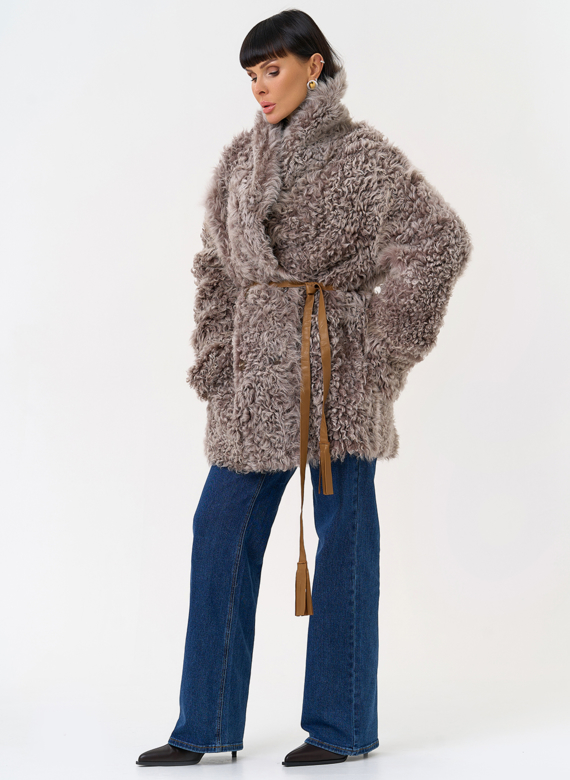 Женская двухсторонняя дубленка с воротником 