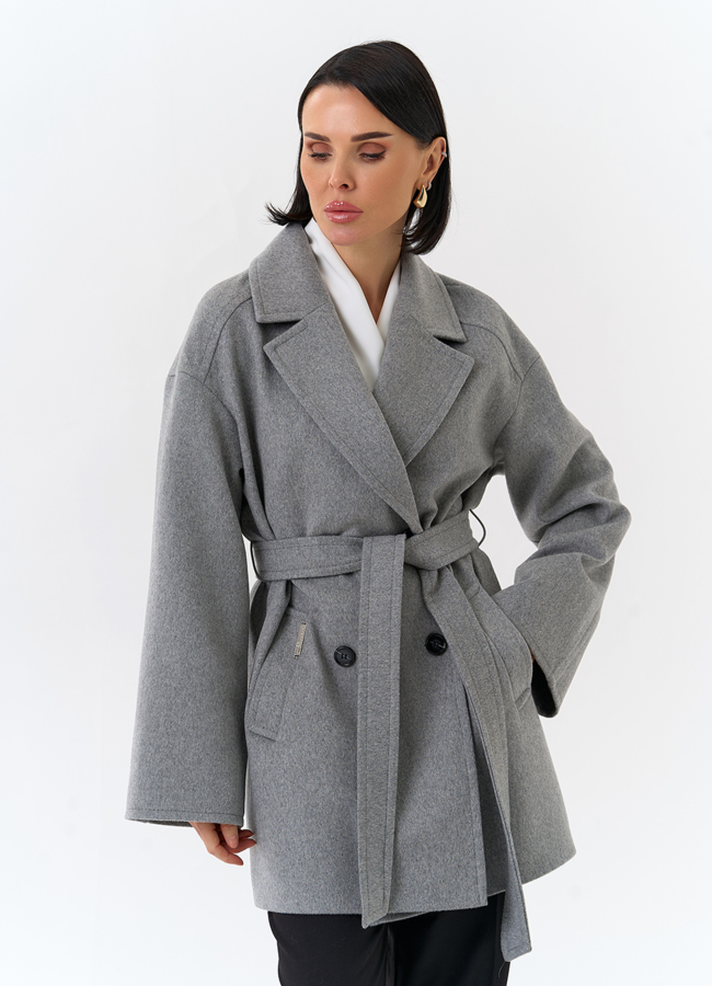 Женское укороченное пальто в сером цвете модель № 32515 универмаг малина